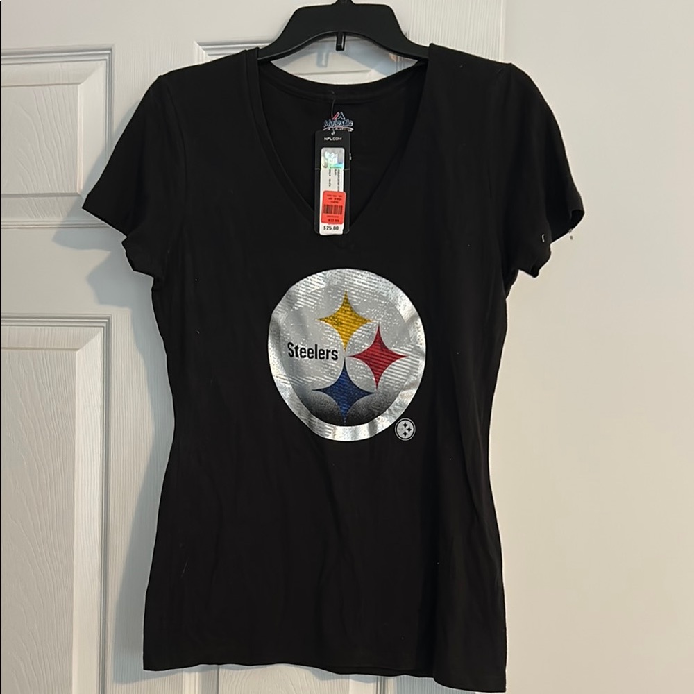Steelers Women's Black V-Neck Top